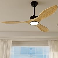 Ceiling Fans with Lights Remote 52inch Natural Solid Wood Fan Timing 6Speeds Silent Reversible DC Motor 3CCT LED Light with Memory Lighting Function Indoor Outdoor Fan Farmhouse Bedroom use