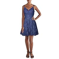 Womens Juniors Metallic Lace Fit & Flare Dress