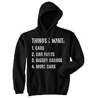 Crazy Dog T-Shirts Things I Want List Cars Unisex Hoodie Funny Car Guy Mechanic Wishlist Hooded Sweatshirt