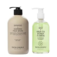 Youth To The People Daily Face Wash + Hand Cleanser Duo - Vegan Skincare Bundle Set - Superfood Kale + Green Tea Facial Cleanser (8oz) - Superfood Antioxidant Scented Hand Wash (13.1oz)