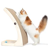 Cat Scratcher, Premium Cat Scratch Pad wtih Solid Frosted Frame and Turntable Toy, Vertical Curved Cat Scratchers for Indoor Cats, Replaceable Cat Scratching Cardboard