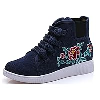 Women and Ladies Chinese Embroidery Platform Casual Sneaker Flat Shoe Dark Blue