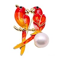 JYX Fine Loving-Birds Whie Freshwater Pearl Brooches Pins Wedding Brooch