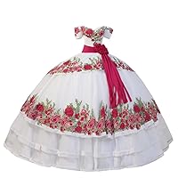 Spring Floral Flowers Off The Shoulder Ball Gown Quincenaera Formal Dresses with Cap Short Sleeves