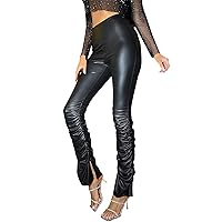Womens Faux Leather Leggings Pants PU Womens High Waisted Slim Leather Pants Casual Stretch Trousers Leather
