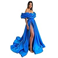 Women's Sexy Split Prom Dresses Long Ball Gown Puffy Sleeve Off Shoulder Sweetheart Ball Gowns Satin Wedding Dress