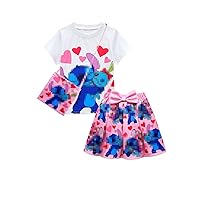 Girls Graphic T-Shirt Skirt Set Outfit Cute Cartoon Casual Dress Princess Birthday Gift 4-10 Years
