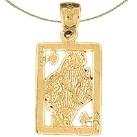14K Yellow Gold Playing Cards, Queen Of Hearts Pendant with 18