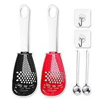 2Pack Multifunctional Kitchen Cooking Spoon, 𝐀𝐥𝐥 𝐢𝐧 𝐎𝐧𝐞 Slotted Spoon for Cooking Strainer Spoon, Garlic Press Grinder Kitchen Spoons for Draining Mashing