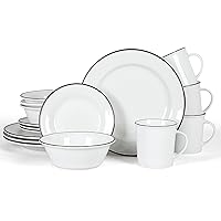 Martha Stewart Cliffield 16-Piece Porcelain Chip and Scratch Resistant Dinnerware Set - White w/Black Rim