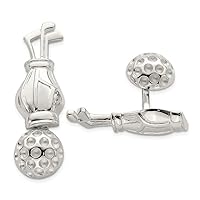 925 Sterling Silver Polished Reversible Flexible Reversable Golf Clubs and Ball Cuff Links Jewelry for Men