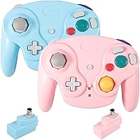 Dliaonew 2.4G Wireless Gamecube Controller, Classic Gamecube Wii Controller with Receiver Adapter for Wii Gamecube NGC (Pink and Blue)