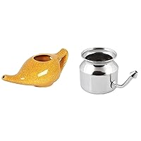 Leak Proof Durable Porcelain Ceramic Crackle Orange Neti Pot Hold 230 Ml Water Comfortable Grip and Pure Stainless Steel Neti Pot for Sinus Congestion