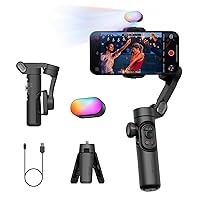 3-Axis Gimbal Stabilizer for Smartphone, Gimbal w/RGB Magnetic Fill Light Upgraded Face Tracking Focus Wheel Foldable iPhone Gimbal for iPhone/Android Phone Gimbal Vlog Recording Smart XE Kit