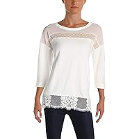 French Connection Women's Delos Core Sheer Lace Knit Crew Neck Top