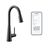 Moen Sleek Matte Black Smart Faucet Touchless Pull Down Sprayer Kitchen Faucet with Voice Control and Power Boost, 7594EVBL