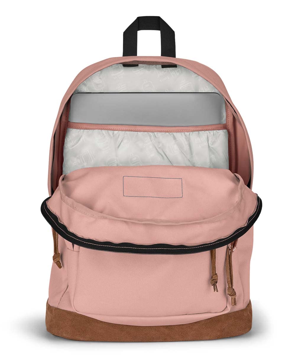 JanSport Right Pack Backpack - Travel, Work, or Laptop Bookbag with Suede Leather Bottom with Water Bottle Pocket, Misty Rose