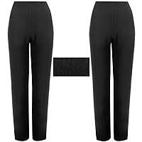 2 Pack Womens Straight Leg Trousers Finely Soft Ribbed Stretch Pull On Ladies Pants Casual Full Elasticated Waist Bottoms