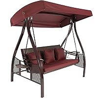 3-Person Steel Patio Bench with Side Tables Canopy
