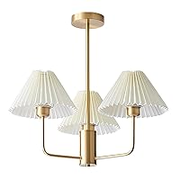 KCO Lighting 3-Lights Pleated Chandelier White Fabric Pendant Light Fixtures Mid Century Modern Gold Sputnik Chandelier Vintage Classic Chandeliers for Dining Room Bedroom