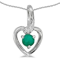 10k White Gold Round Emerald and Diamond Heart Pendant (Chain NOT Included)