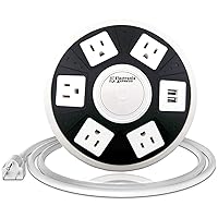 ETL Certified Round Power Strip - 5 Outlets with Surge Protection, 2 USB Charging Ports, and On/Off Button by EX ELECTRONIX EXPRESS