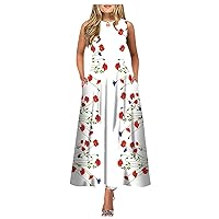 Women's Sundresses Casual Beach Printing Big Hem Dresswave Round Neck Sleeveless Long Dress Casual Dresses