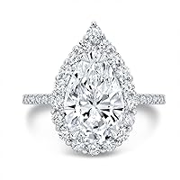 Siyaa Gems 5 CT Pear Diamond Moissanite Engagement Ring Wedding Ring Eternity Band Solitaire Halo Hidden Prong Silver Jewelry Anniversary Promise Ring Gift