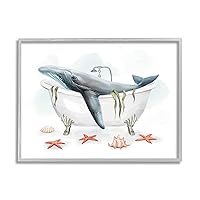 Stupell Industries Whale in Nautical Tub Seafoam Starfish Shells, Designed by Ziwei Li Gray Framed Wall Art, Grey