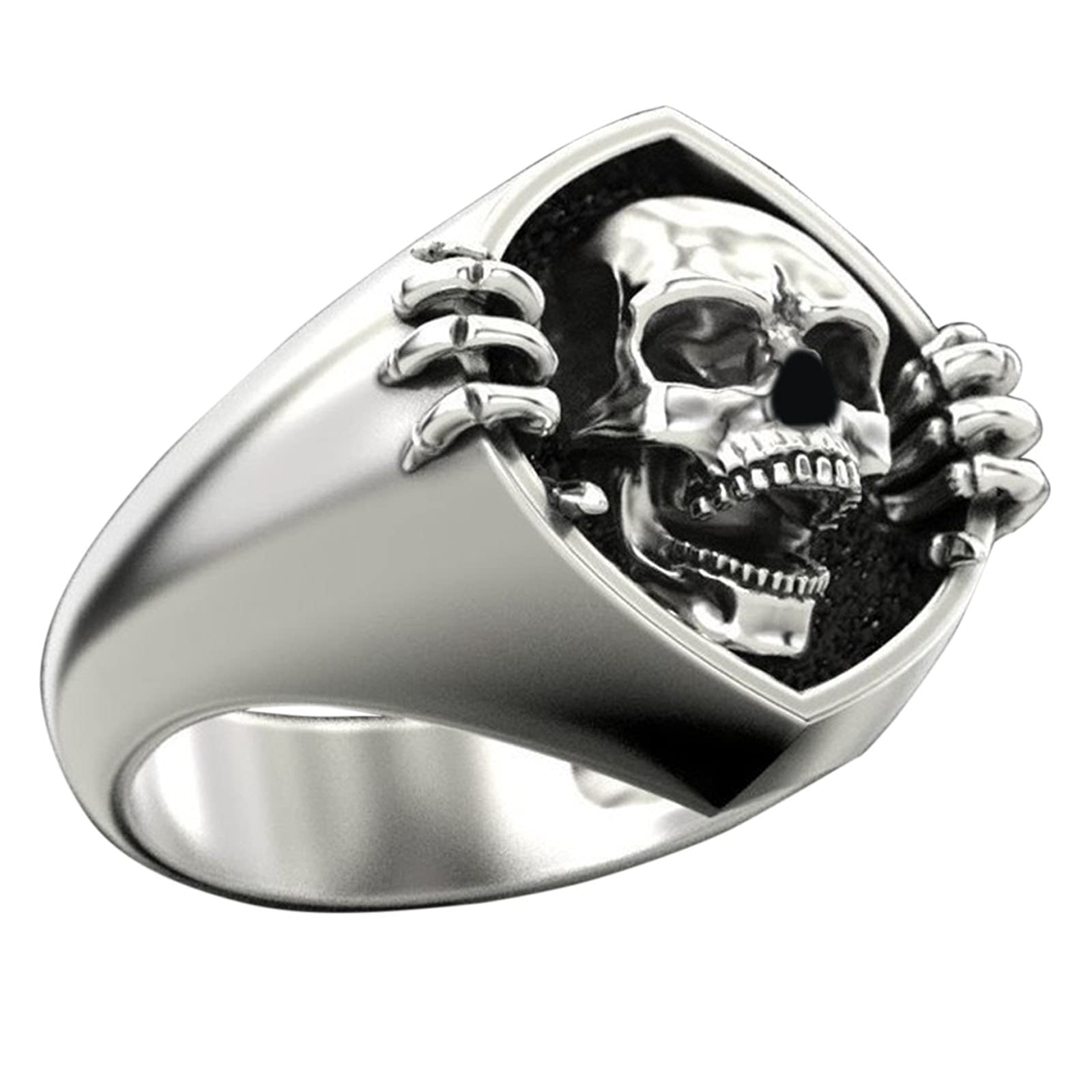 Skull Ring Vintage Men's Finger Ring Geometric Ring Jewelry Women‘s Gothic Punk Hip Hop Biker Personalized Birthstone Engagement Wedding Bands Ring Fit Size 7-12 (A, 8)