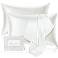 100% Pure Mulberry Silk Pillowcase for Hair and Skin - Allergen Resistant Dual Sides,600 Thread Count Silk Bed Pillow Cases with Hidden Zipper,2pc,Standard Size,Ivory