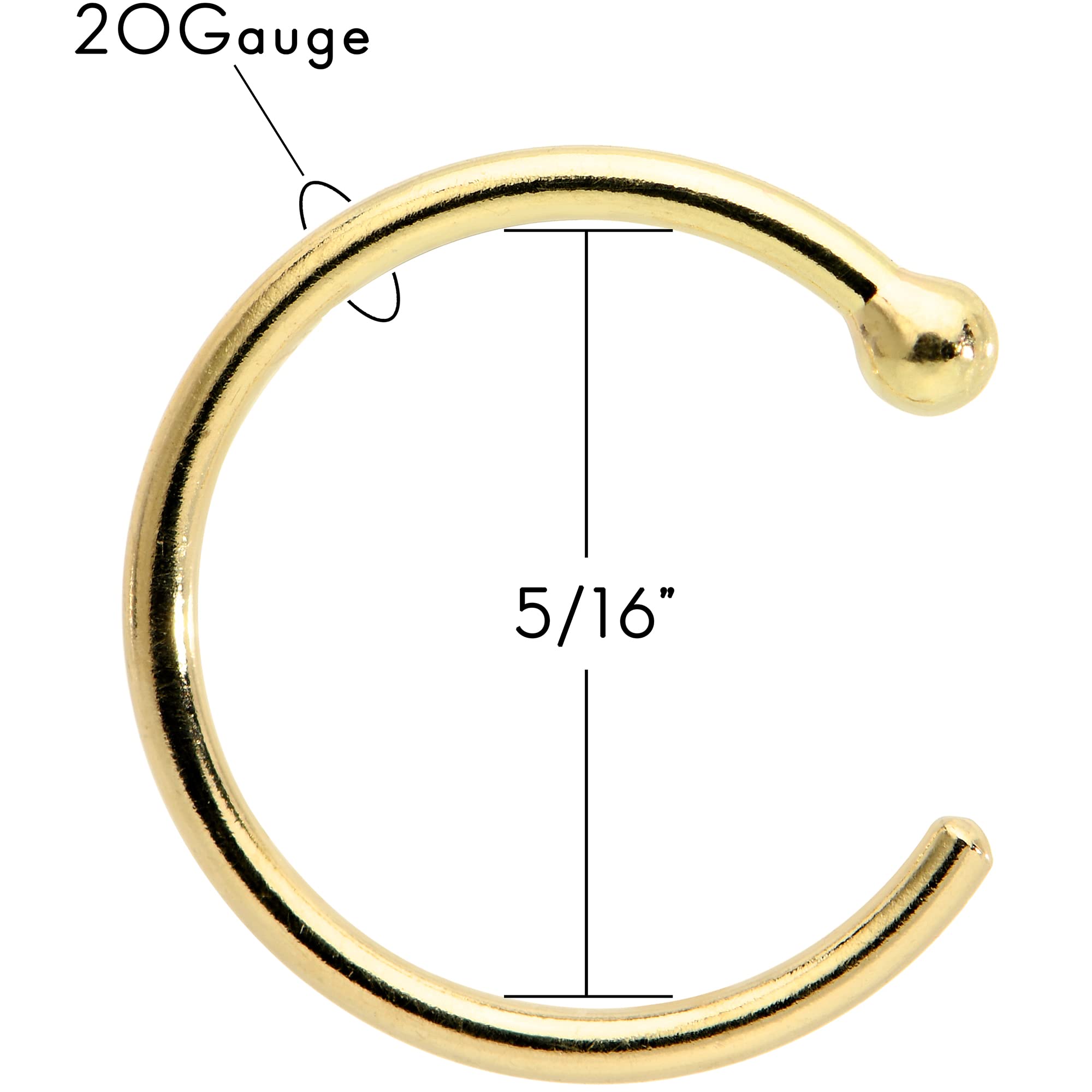 Body Candy Nose Hoops in 18k Gold 20 Gauge 5/16