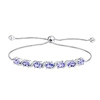 Bling Jewelry Natural Gemstones Amethyst Tanzanite Created Emerald Sapphire Bolo Tennis Bracelet for Women Adjustable 7-8 Inch .925 Sterling Silver