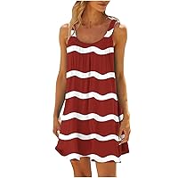 Womens 2024 Summer Sleeveless Tank Dress Classic Striped Scoop Neck Tunic Mini Dresses Casual Loose Beach Sundress
