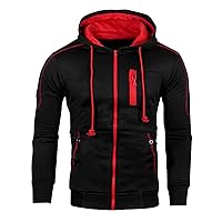 Men's Hoodie Jacket Lightweight Hooded Track Jackets Contrast Drawstring Full Zip Up Coats Stylish Sport Sweater