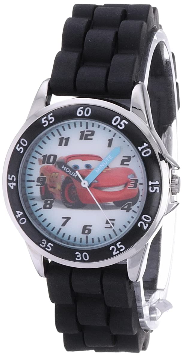 Disney Kid's Cars Watch, Learn How to Tell Time - Kid's Time Teacher Watch with Official Cars Character on The Dial, Childrens Watch with Black Rubber Strap, Kids Analog Watch, Safe for Children