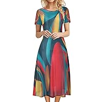 XJYIOEWT Dresses for Women 2024 Elegant Party, Comfortable Dress for Women Suitable O Neck Short Sleeve Bohemian Floral
