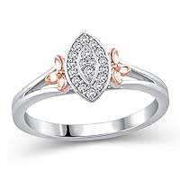 1/8 Cttw Diamond Marquise Shape Promise Ring in Sterling Silver and 10K Rose Gold Motifs (I-J/I2-I3)