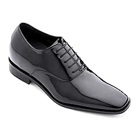 TOTO Men's Invisible Height Increasing Elevator Shoes - Black Patent Leather Lace-up Formal Oxfords - 3 Inches Taller - H6532B