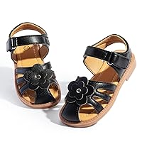 Miamooi Toddler Girls Summer Sandals Little Kid Open Toe Princess Dress Flats Sandals PU Leather Rubber Sole Wedding School Shoes