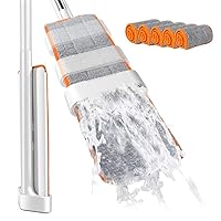 Masthome Self Wringing Flat Mop, Hands-Free Microfiber Floor Mop with 6 Reusable Mop Pads and 1 Scraper, Dust Mop for Hardwood, Laminate, Tile Floor Cleaning