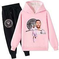 Kids Graphic Long Sleeve Pullover Hoodie and Sweatpants Set,Brushed Sweatsuit Lionel Messi Hooded Set for Boys