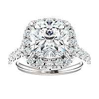 Siyaa Gems 3.50 CT Cushion Moissanite Engagement Ring Wedding Eternity Band Vintage Solitaire Halo Setting Silver Jewelry Anniversary Promise Ring Gift for Her