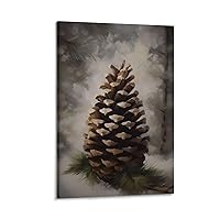 Vintage Christmas Pinecone Painting, Cottage Christmas Pine Canvas Print, Christmas Art Print, Chris Canvas Painting Posters And Prints Wall Art Pictures for Living Room Bedroom Decor 08x12inch(20x30