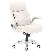 Amazon Basics Ergonomic Executive Office Desk Chair with Flip-up Armrests and Adjustable Height, Tilt and Lumbar Support, Cream Bonded Leather, 29.5