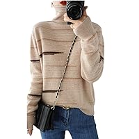 Autumn Winter Pile Collar Color Matching Stripes Wool Sweater Women All-Match Warm Pullover