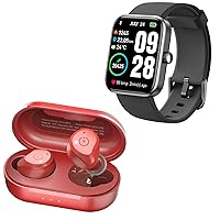 TOZO NC9 Hybrid Active Noise Cancelling Wireless Earbuds Dark Red S2 44mm Smart Watch