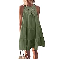 MEROKEETY Women's 2024 Summer Casual Sleeveless Sundress Halter A-Line Tiered Beach Vacation Mini Dress