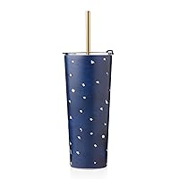 Lenox 895728 Blue Bay Dot Pattern Stainless Steel Tumbler With Straw