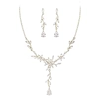 EVER FAITH Jewellery Set for Bridesmaids Clear Gold Tone CZ Leaf Cluster Drop Bridal Prom Necklace and Earrings Sets for Women Wedding Party